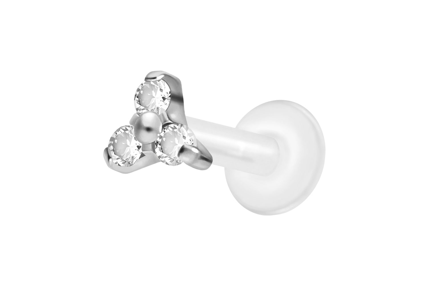 PTFE Labret Piercing mit Innengewinde + Titan-Aufsatz KRISTALLBLUME